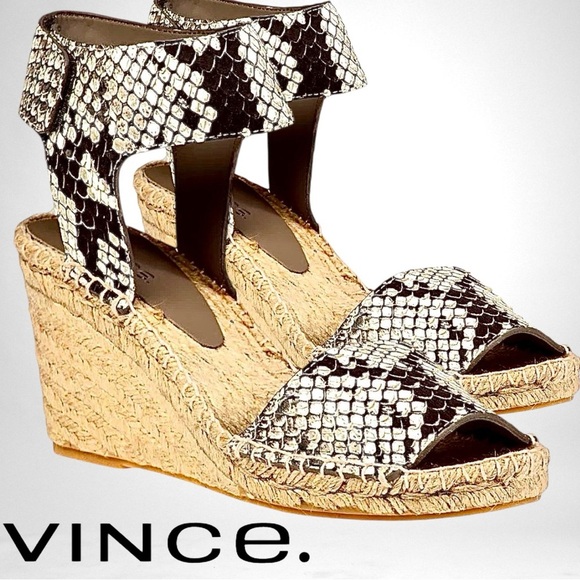 VINCE Sophie Espadrille Snakeskin Leather Wedge Sandals Size 11 - Picture 1 of 7
